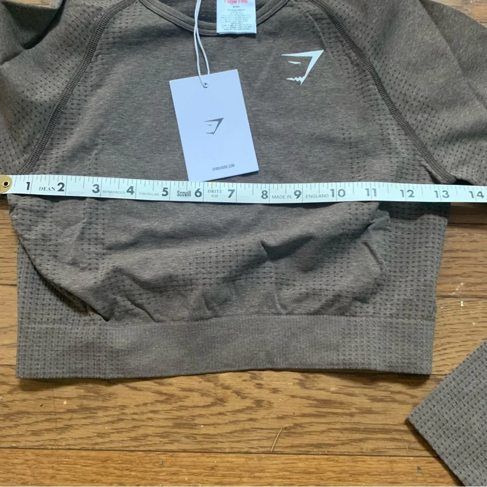 Gymshark Womens Vital Seamless 2.0 Long Sleeve Crop Top | S,M | Brown Marl NEW!! - Picture 9 of 12